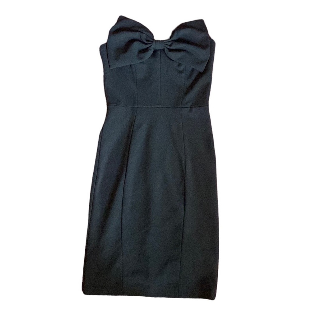 HM Gold Tag black strapless form fitting midi dress bow 6